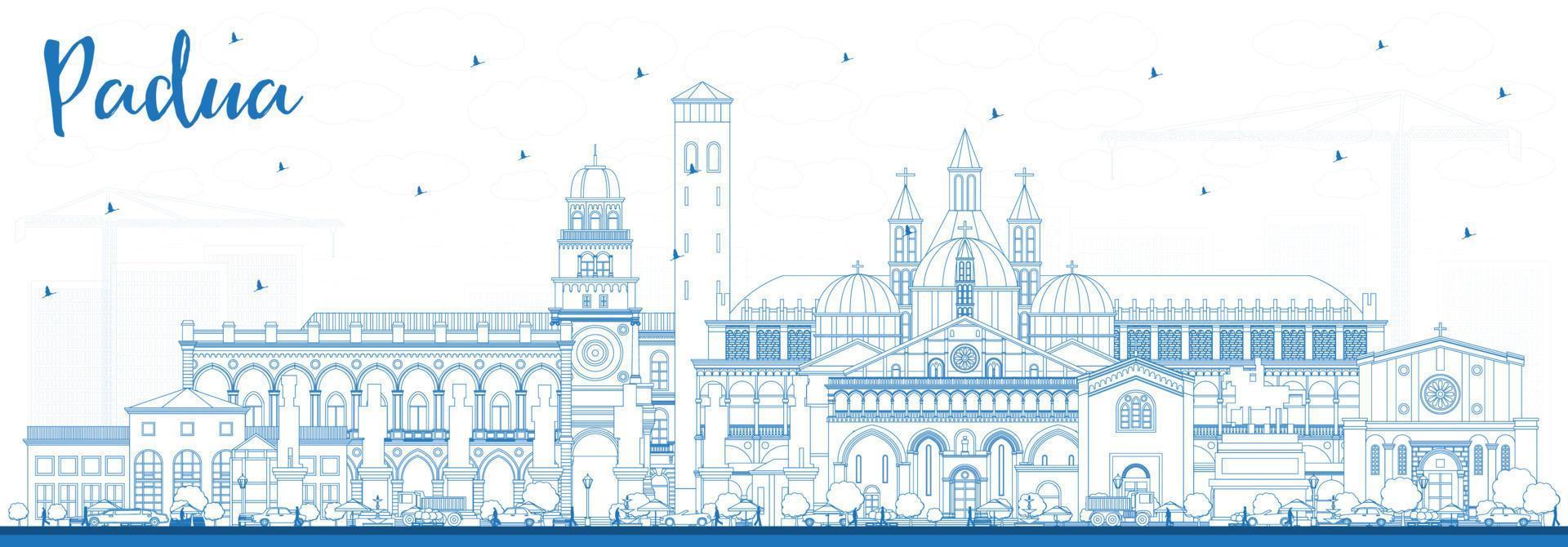 översikt padua Italien stad horisont med blå byggnader. vektor