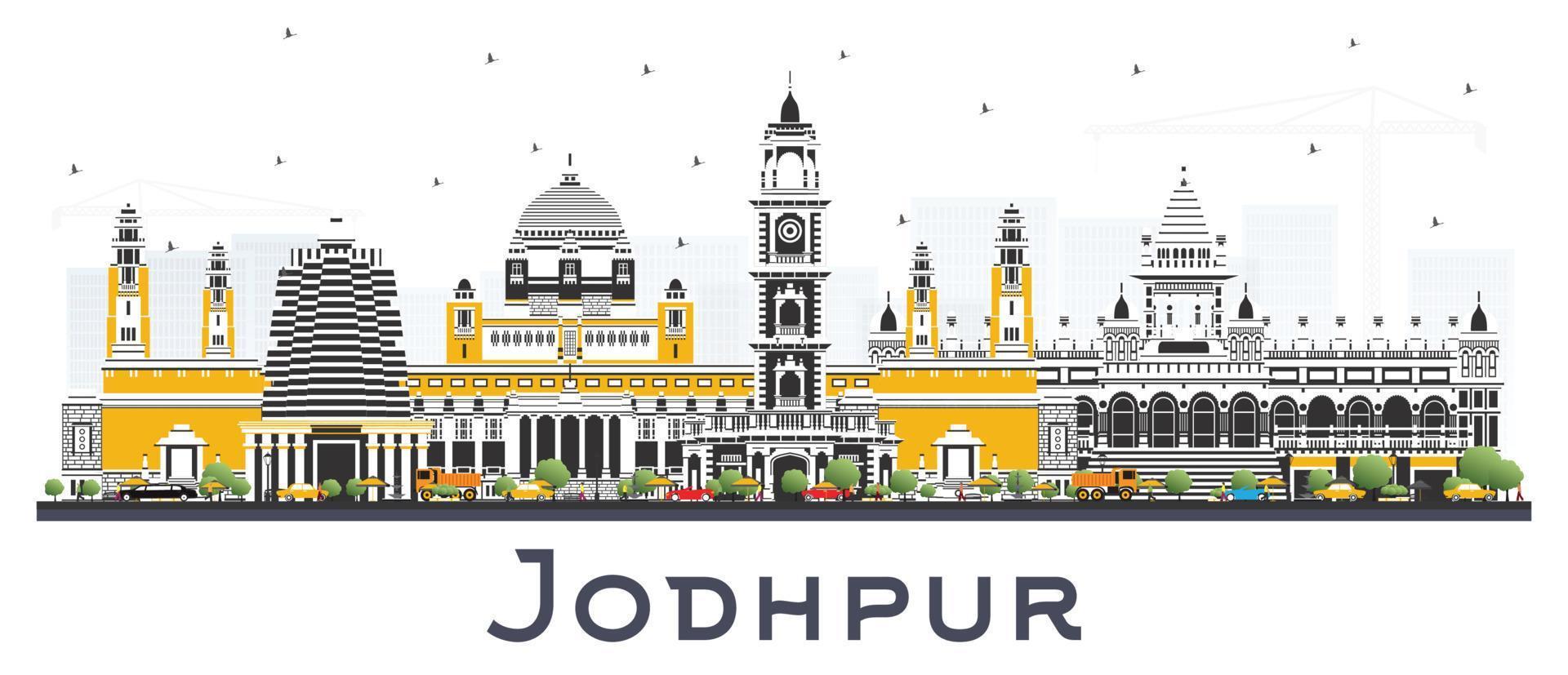 jodhpur Indien stad horisont med Färg byggnader isolerat på vit. vektor