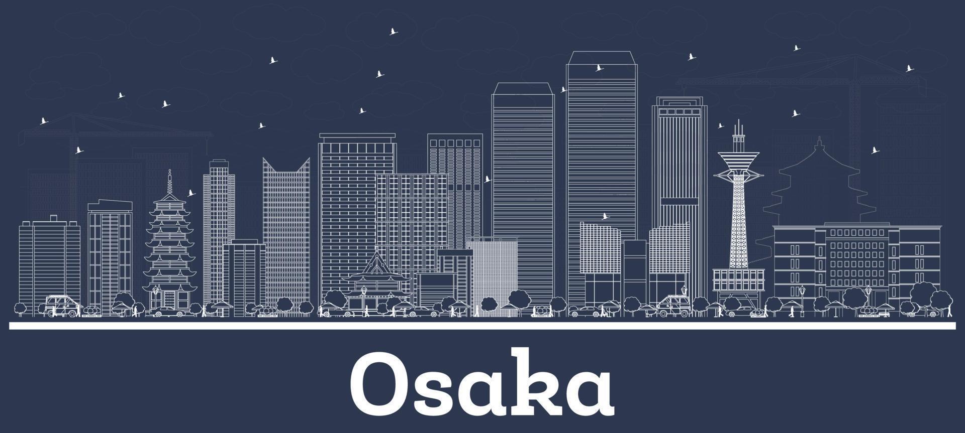 skizzieren sie die skyline von osaka japan mit weißen gebäuden. vektor