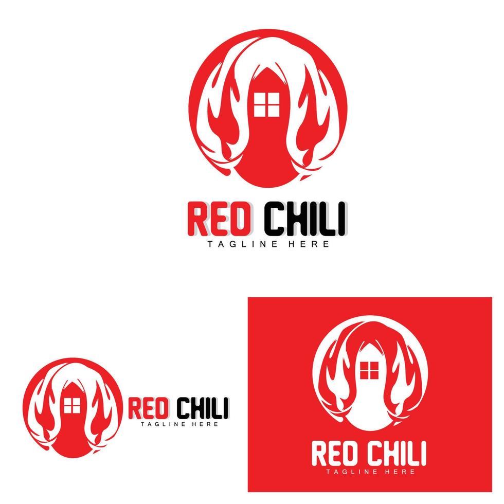 rotes Chili-Logo, scharfer Chili-Pfeffer-Vektor, Chili-Gartenhaus-Illustration, Firmen-Produktmarken-Illustration vektor