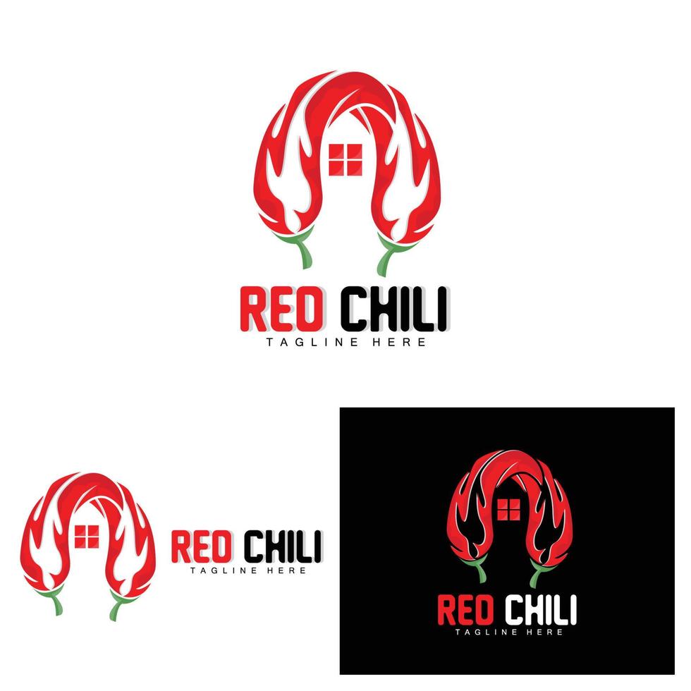 rotes Chili-Logo, scharfer Chili-Pfeffer-Vektor, Chili-Gartenhaus-Illustration, Firmen-Produktmarken-Illustration vektor