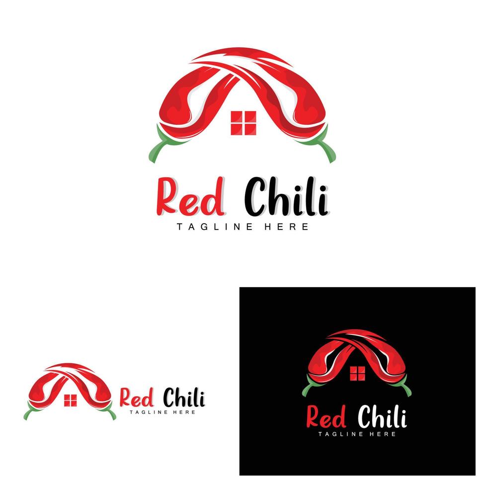 rotes Chili-Logo, scharfer Chili-Pfeffer-Vektor, Chili-Gartenhaus-Illustration, Firmen-Produktmarken-Illustration vektor