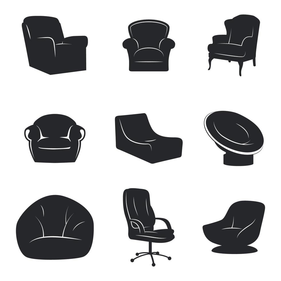 Reihe von isolierten Symbolen auf Stühlen eines Themas vektor