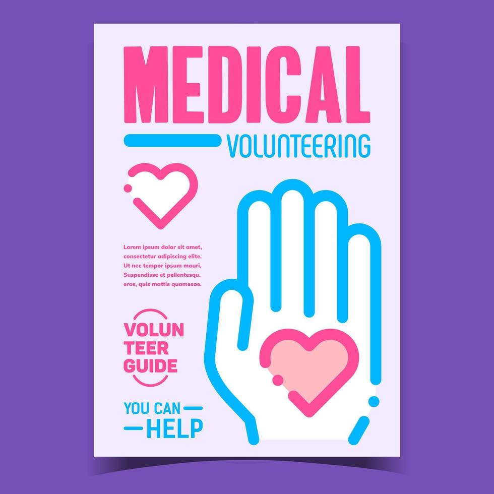 Werbeplakatvektor für medizinische Freiwilligenarbeit vektor