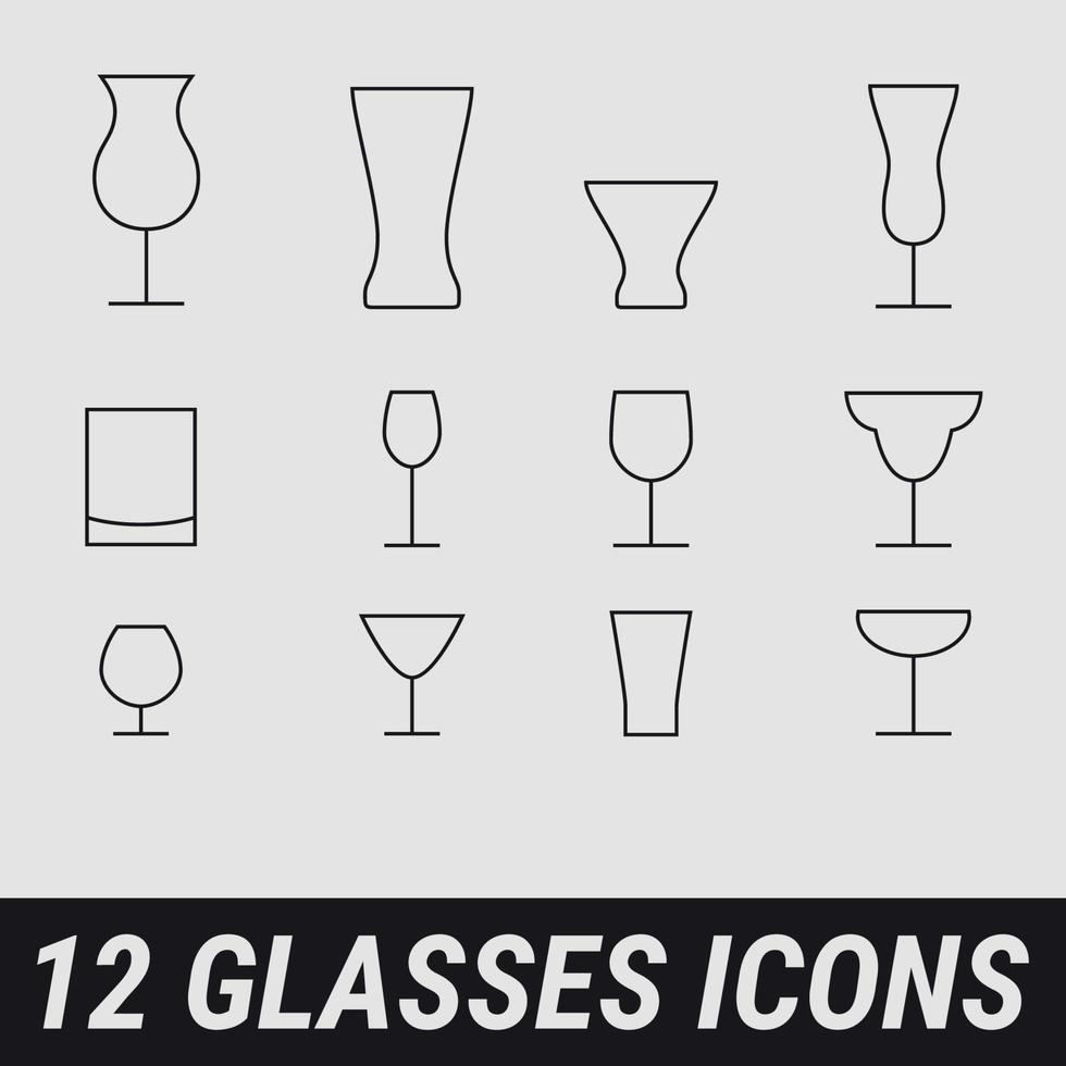 uppsättning av ikoner på en tema glas i minimalism stil vektor