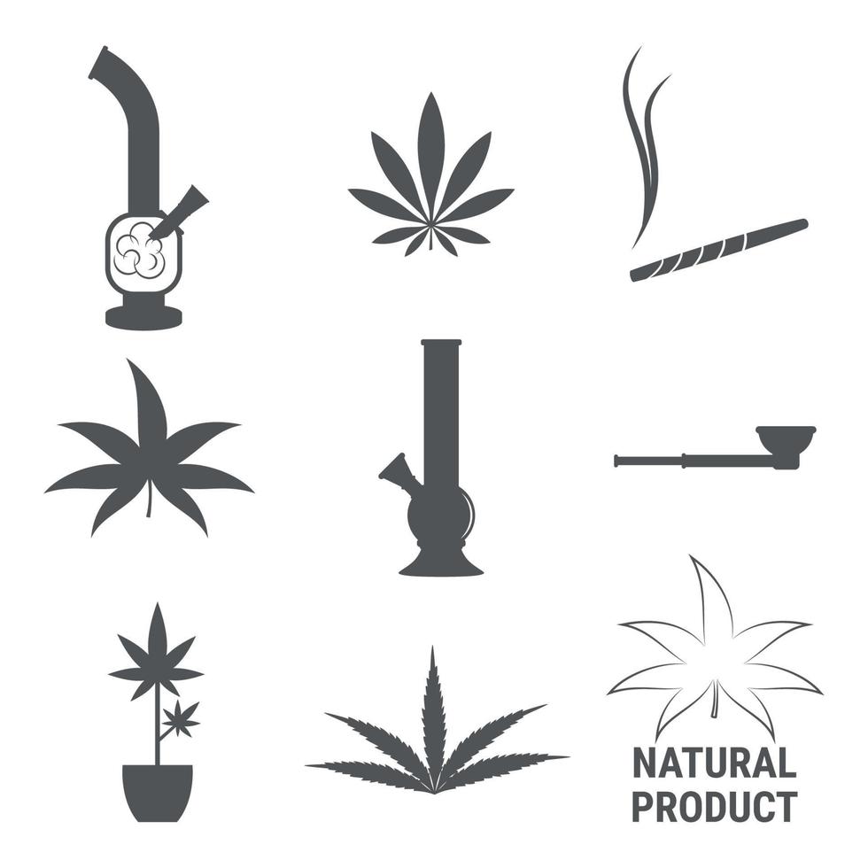Reihe von isolierten Symbolen zu einem Thema Cannabis vektor