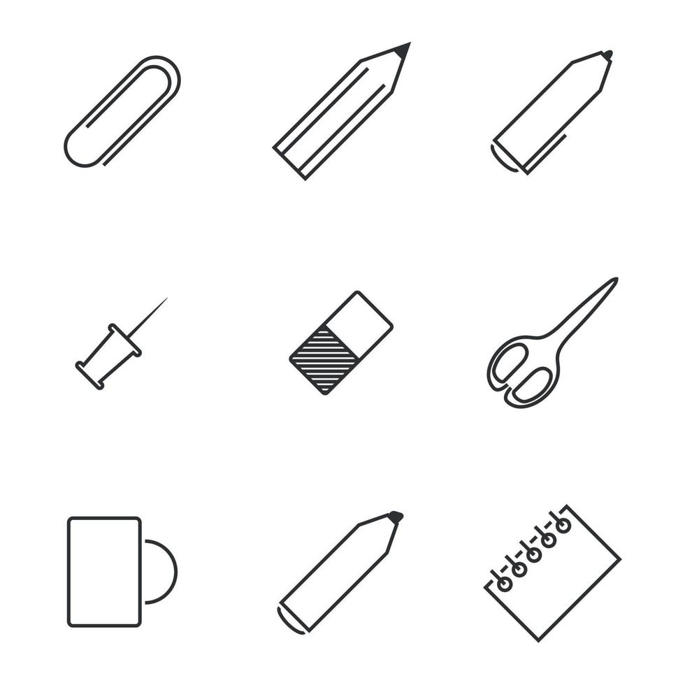 Reihe von Symbolen zu einem Thema Bürozubehör vektor