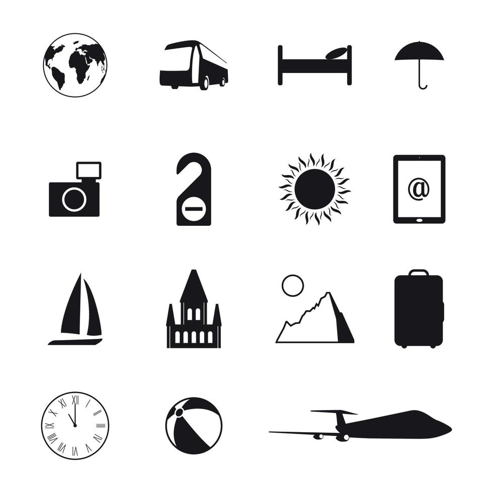 Reihe von isolierten Symbolen zu einem Thema Reisen vektor