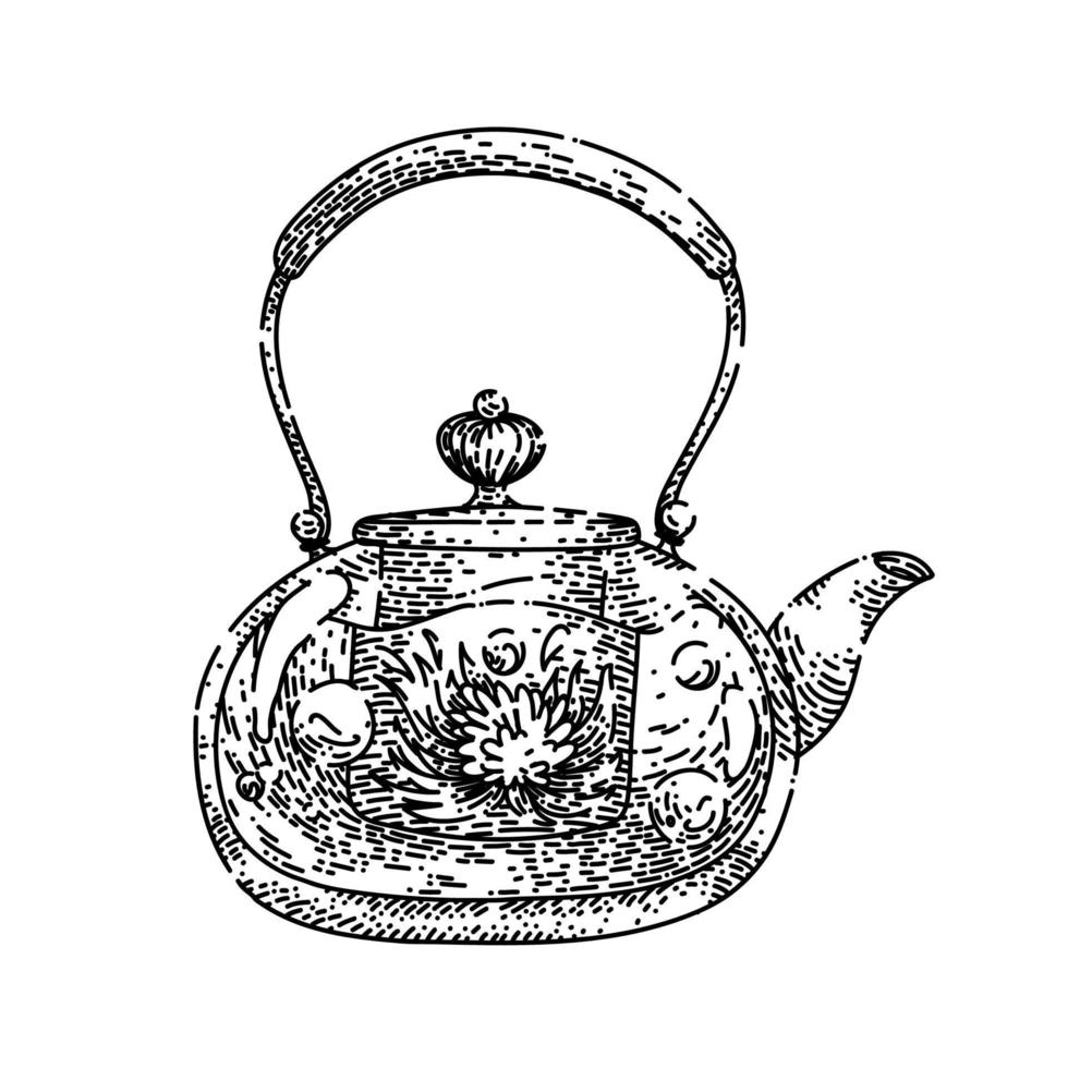 Teekanne Glas Skizze handgezeichneter Vektor