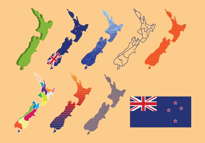 Nya Zeeland Map Vector Pack