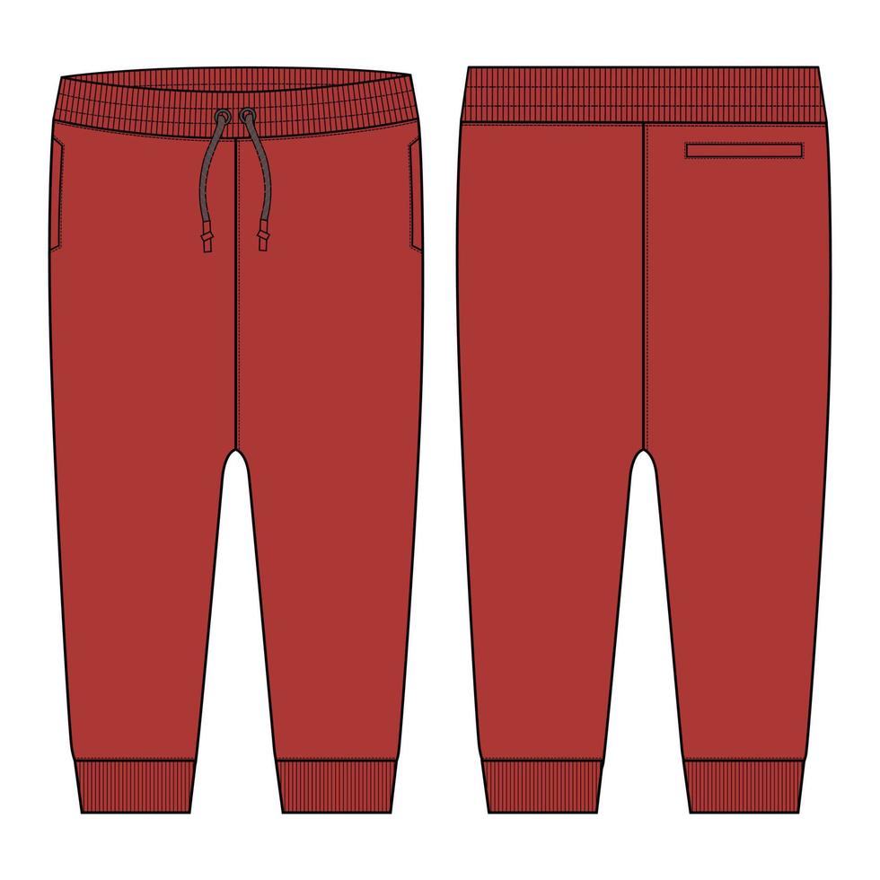 Fleece-Stoff Jogger Jogginghose insgesamt technische Mode flache Skizze Vektor Illustration Vorlage vorne, hinten Ansichten.