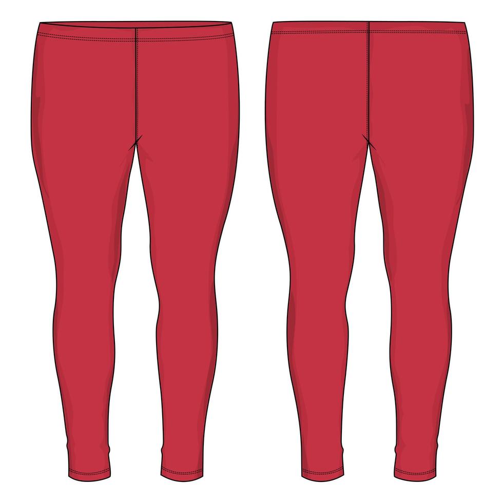 schmal geschnittene leggings hose mode flache skizze vektor illustration vorlage vorne, hinten ansichten.