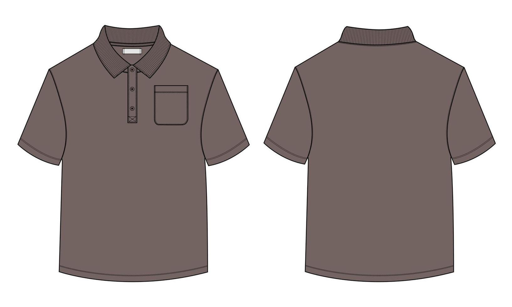 kort ärm polo skjorta övergripande teknisk mode teckning platt skiss mall främre och tillbaka se. kläder klänning design vektor illustration falsk upp polo tee