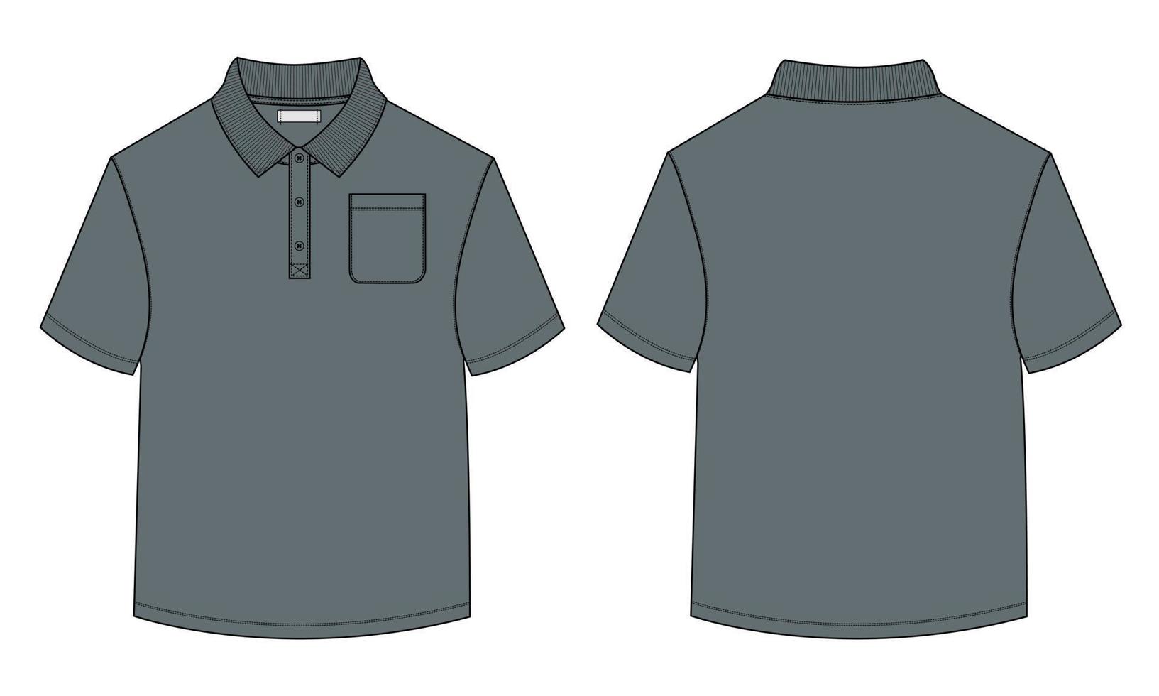 Kurzarm-Poloshirt insgesamt technische Modezeichnung flache Skizzenvorlage Vorder- und Rückansicht. Kleidung Kleid Design Vektor-Illustration Mock-up Polo-T-Shirt vektor