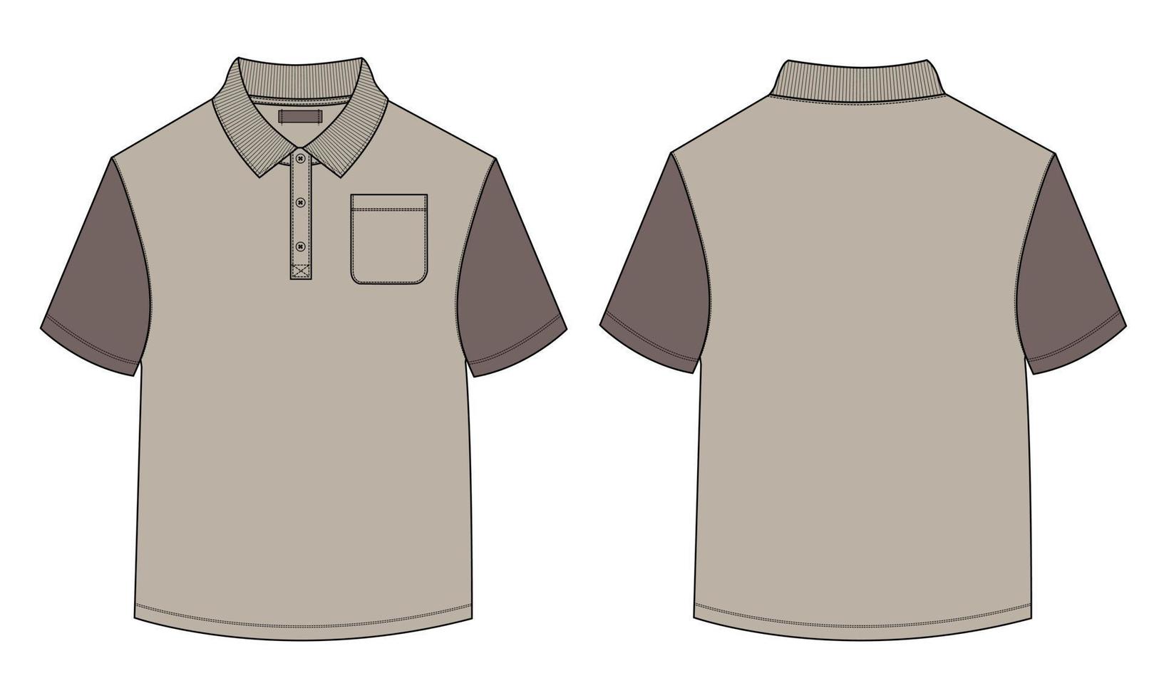 kort ärm polo skjorta övergripande teknisk mode teckning platt skiss mall främre och tillbaka se. kläder klänning design vektor illustration falsk upp polo tee