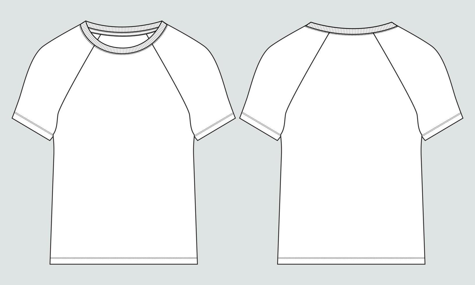 t-shirt technische mode flache skizzenvektorillustrationsschablonenvorder- und rückansichten. vektor