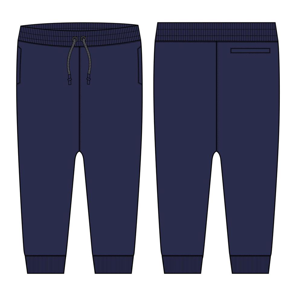 Fleece-Stoff Jogger Jogginghose insgesamt technische Mode flache Skizze Vektor Illustration Vorlage vorne, hinten Ansichten.