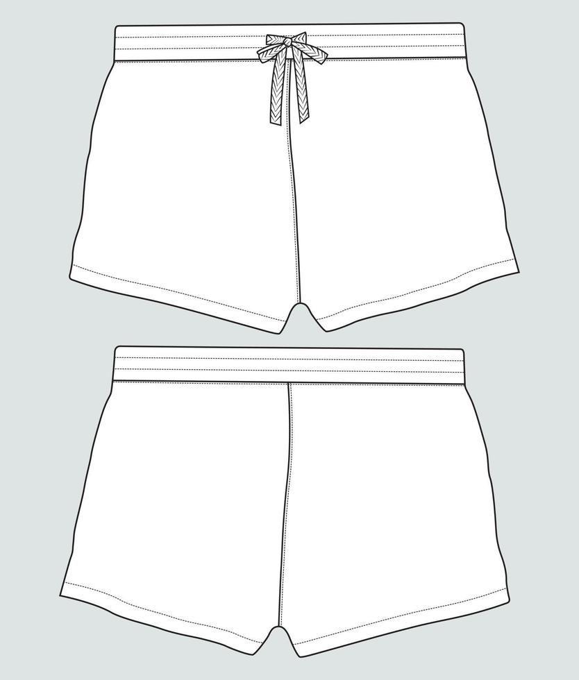 Sweat Shorts Hose technische Mode flache Skizze Vektor Illustration Vorlage Vorder- und Rückansichten.