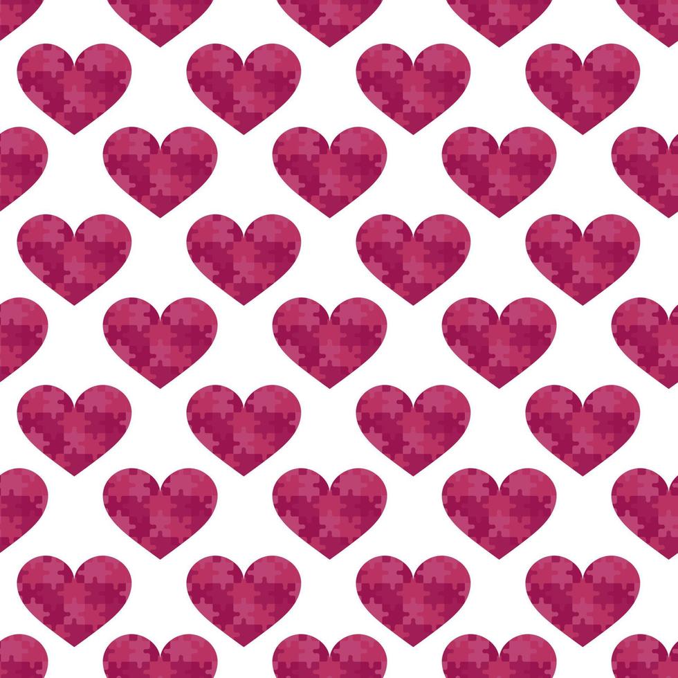 söt pussel hjärtan sömlös bakgrund. romantisk mönster för helgon valentines dag, bröllop, datum. kärlek symboler. mörk rosa och vit färger. vektor bricka illustration