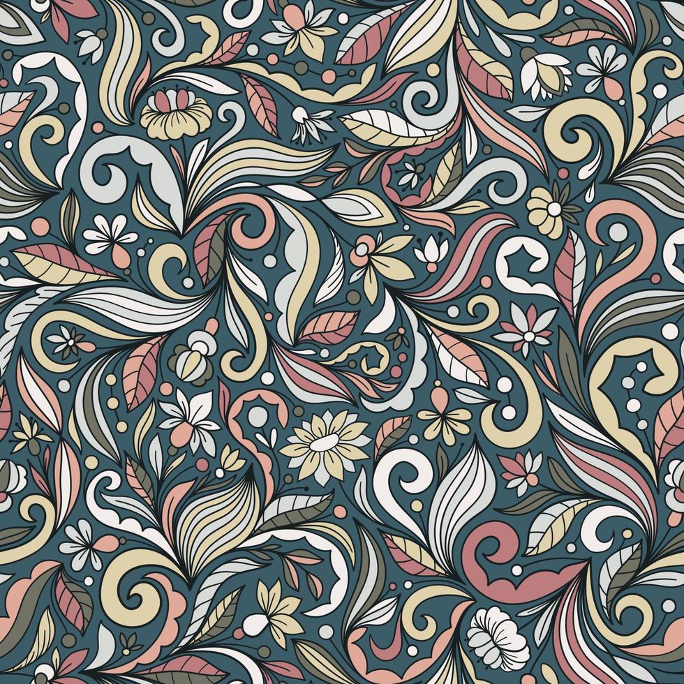 turkos sömlös vektor bakgrund med en komplex flerfärgad blommig prydnad