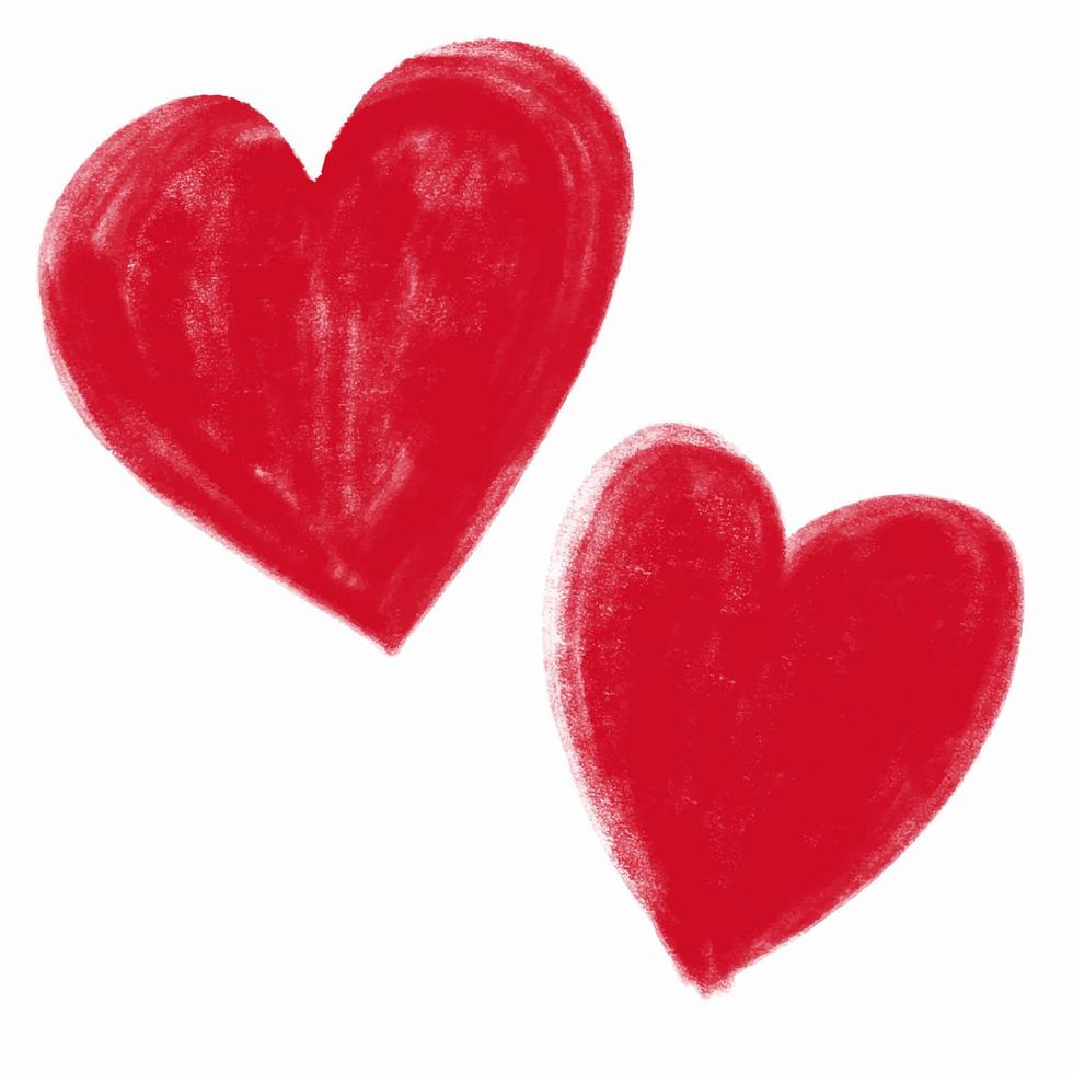 illustration två röd hand målad hjärtan isolerat på vit vektor
