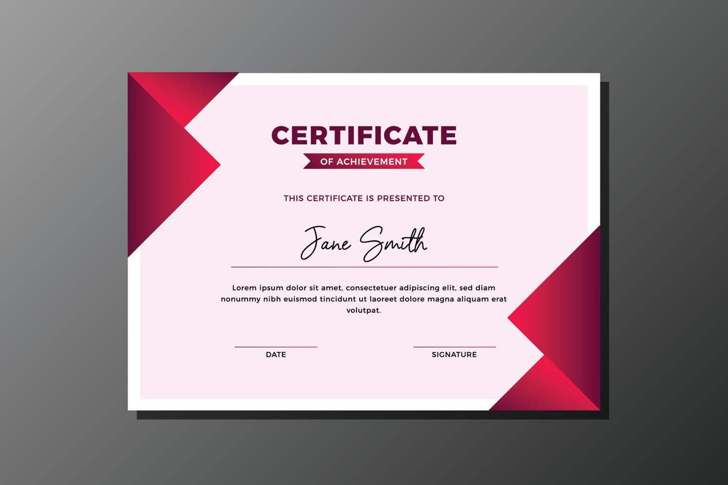 elegant certifikat av prestation med lutning magenta abstrakt design vektor