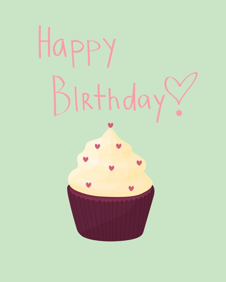 Lycklig födelsedag kort med cupcake. vektor illustration