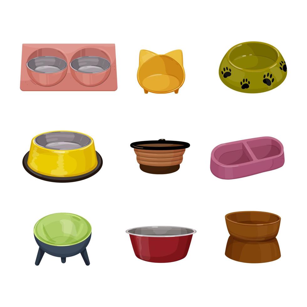 skål sällskapsdjur mat tecknad serie ikoner uppsättning vektor