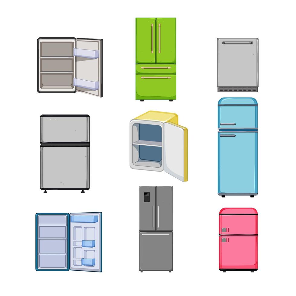kylskåp kylskåp uppsättning tecknad serie vektor illustration