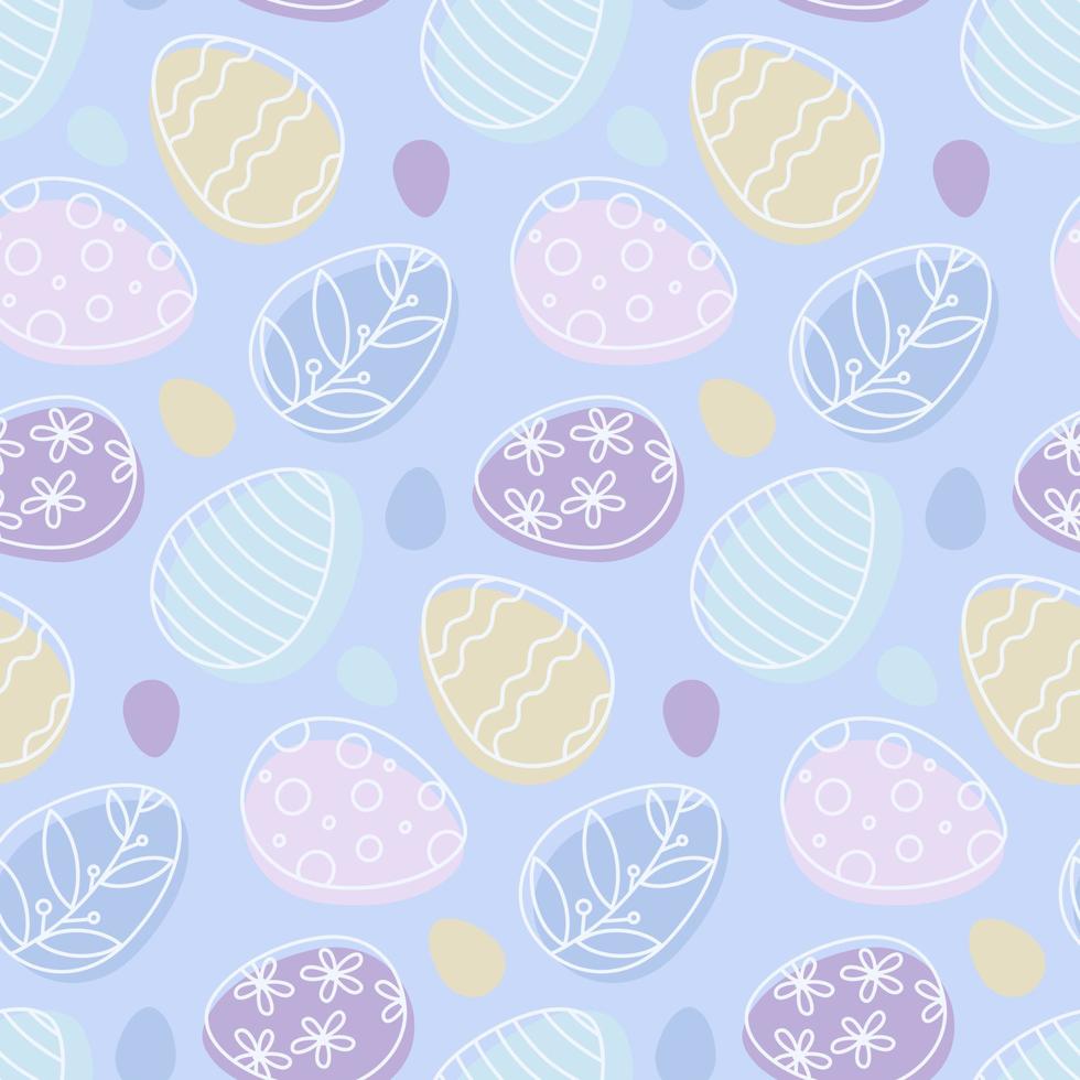 ostereier nahtloses muster in sanften pastelltönen. farbige verzierte Cartoon-Doodle-Eier auf lila Hintergrund-Vektor-Illustration. vektor