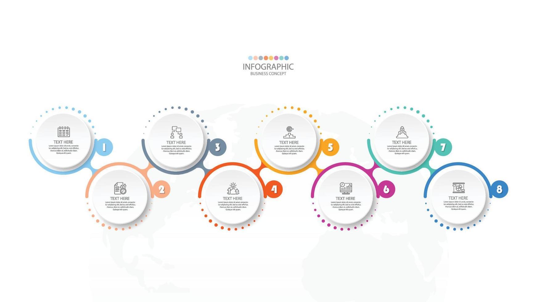 Infografik mit 8 Schritten, Prozess oder Optionen. vektor