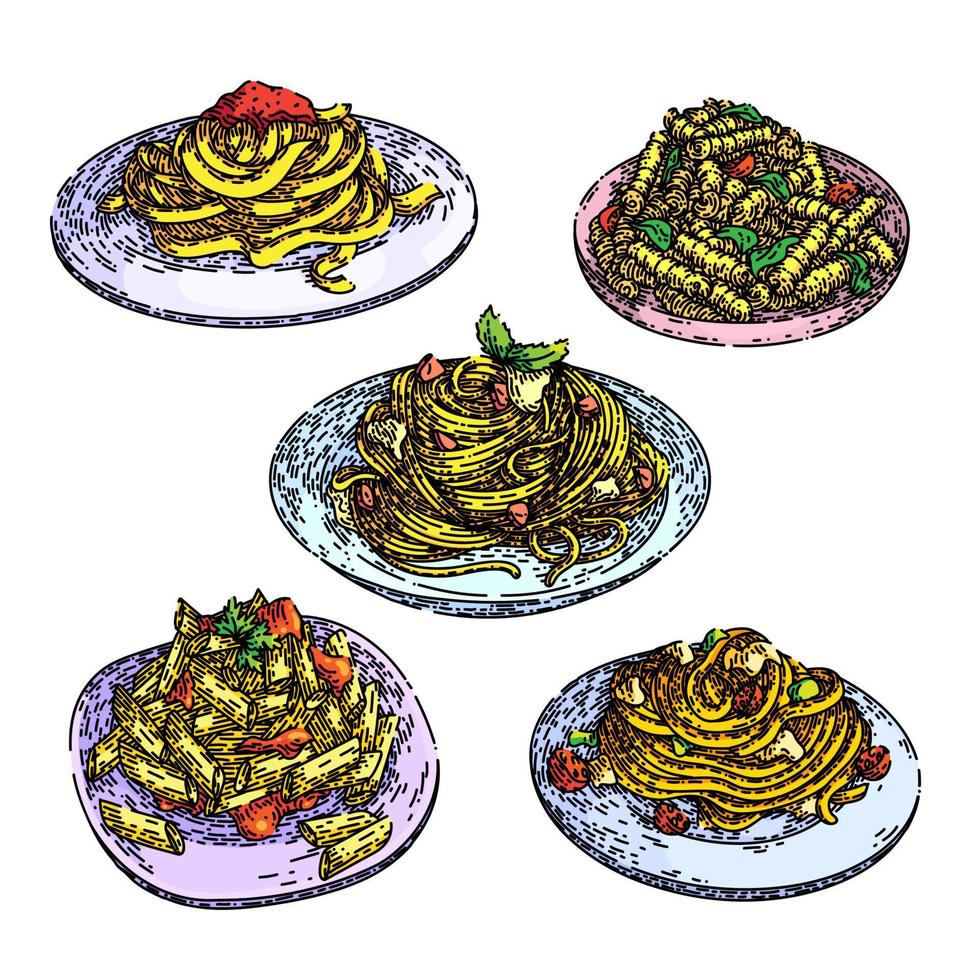 Pasta italienisches Essen Set Skizze handgezeichneter Vektor