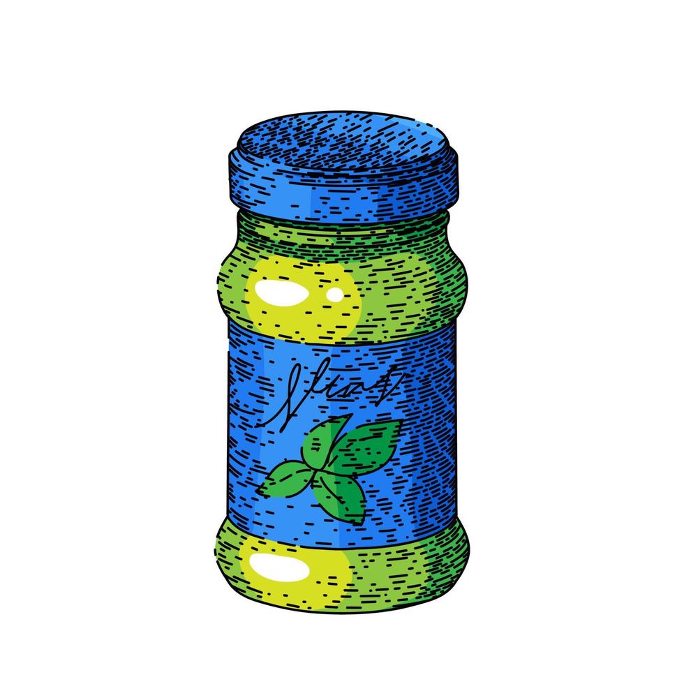 Pesto-Flasche Skizze handgezeichneter Vektor