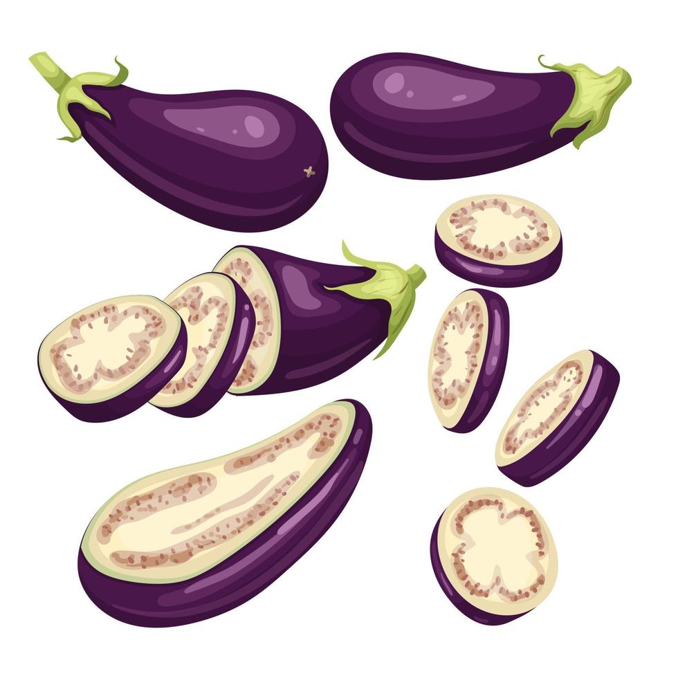 äggplanta aubergine uppsättning tecknad serie vektor illustration