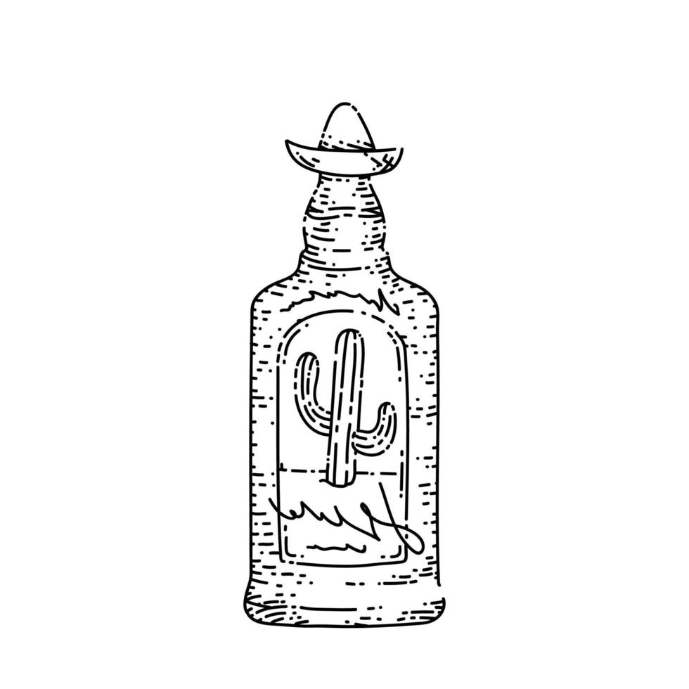 Tequila Flasche Skizze handgezeichneter Vektor