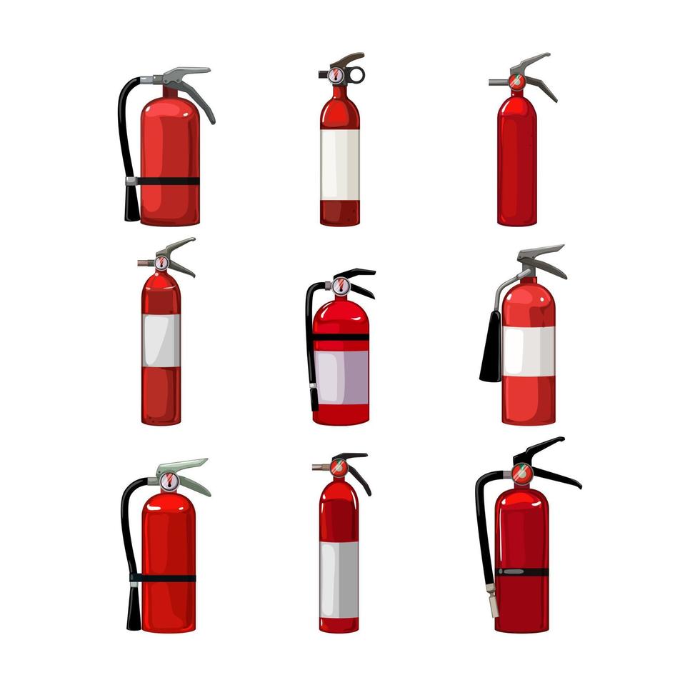brand eldsläckare uppsättning tecknad serie vektor illustration