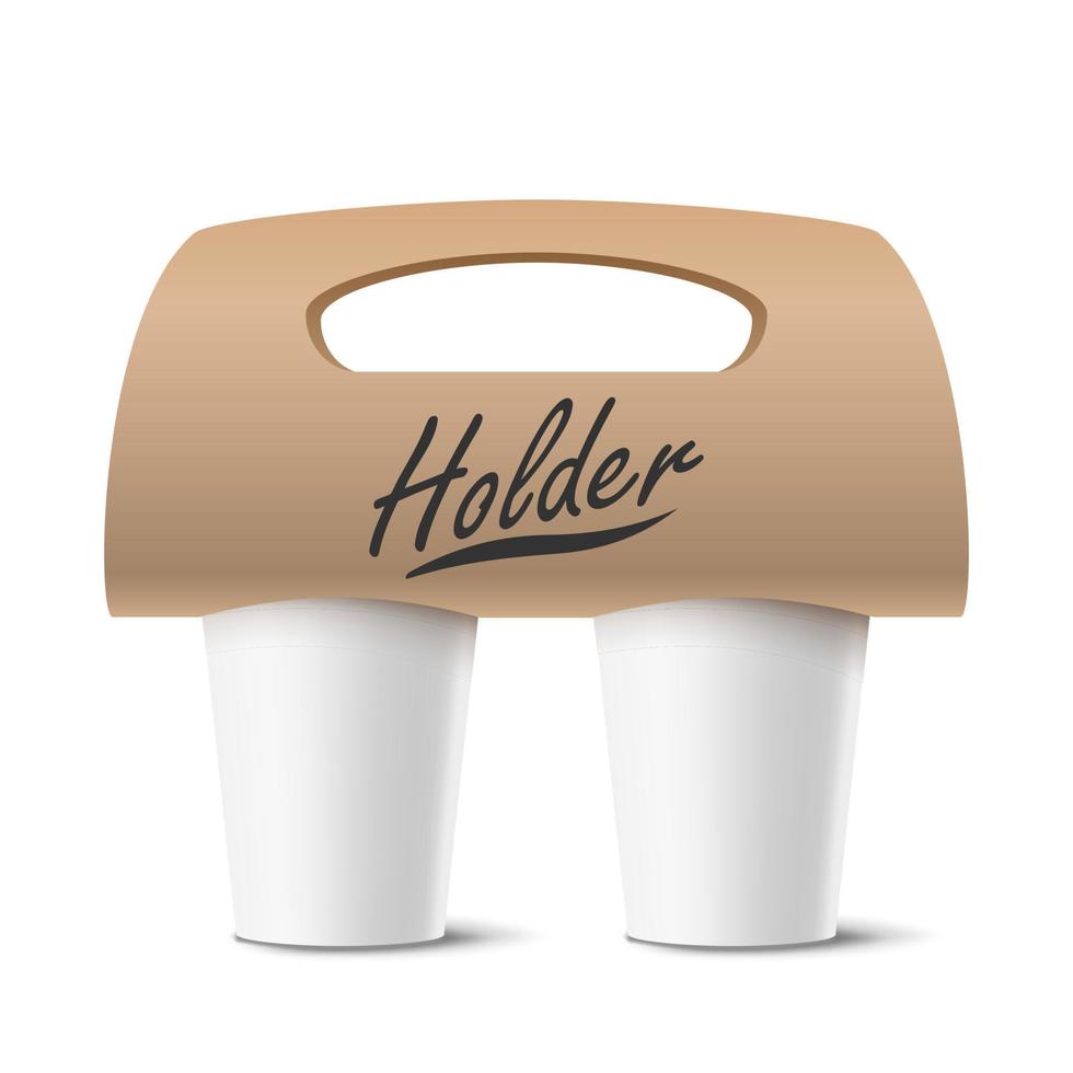 Kaffeetassen-Halter-Vektor. realistisches Modell. leere Verpackung zum Mitnehmen. zwei Tassen. heisses Getränk. kaffeetassenhalter-modell zum mitnehmen. isolierte Abbildung vektor