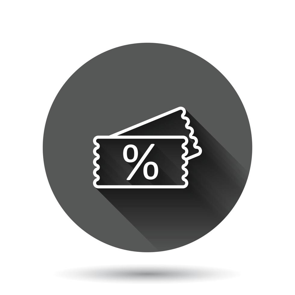 Preisgutschein-Symbol im flachen Stil. Rabatt-Tag-Zeichen-Vektorillustration auf schwarzem rundem Hintergrund mit langem Schatteneffekt. Verkauf Aufkleber Kreis Schaltfläche Geschäftskonzept. vektor