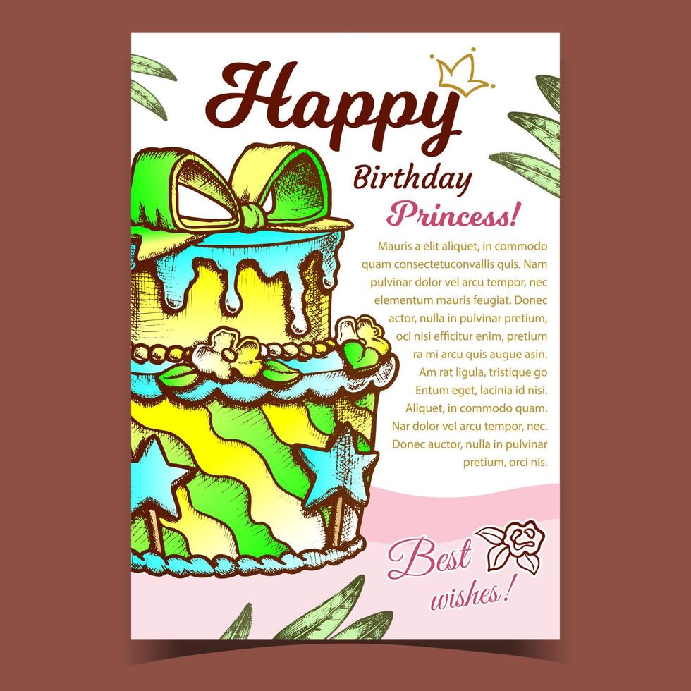 födelsedag kaka dekorerad med rosett baner vektor