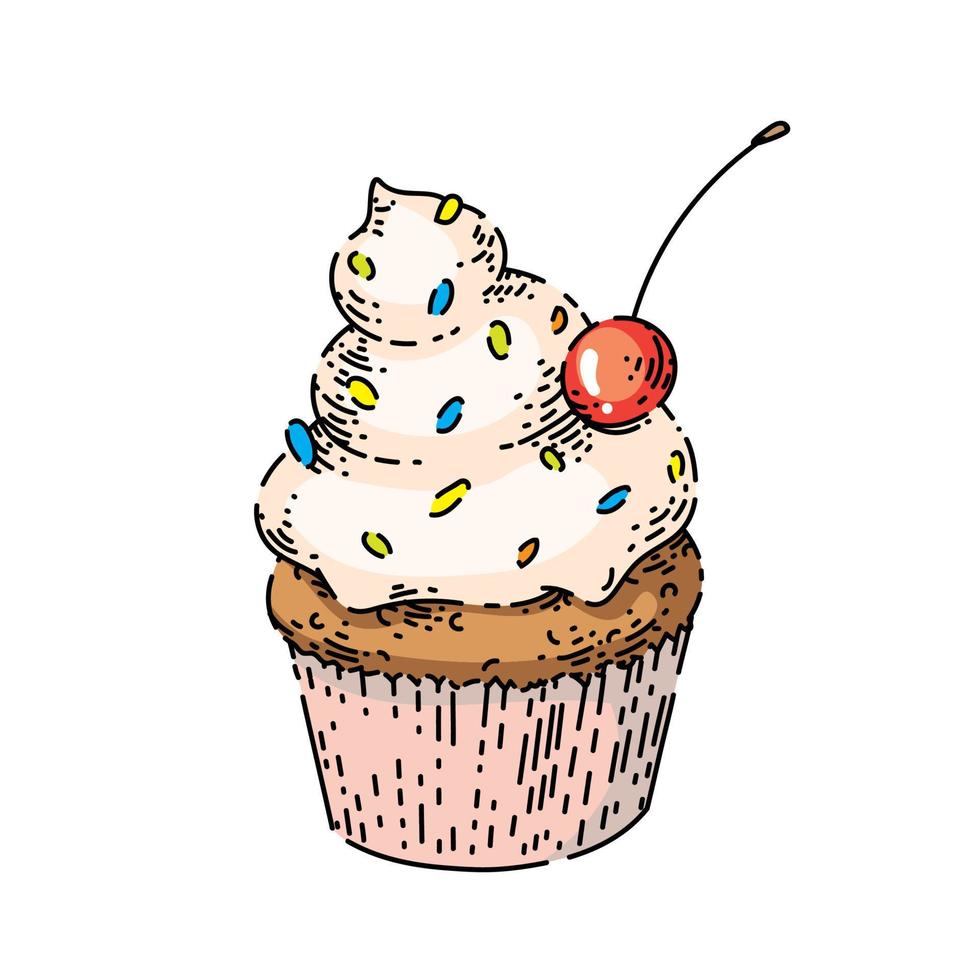 handgezeichneter Vektor der Cupcake-Skizze