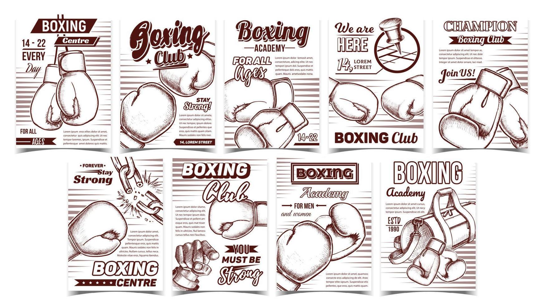 boxing club academy werbeplakate set vektor