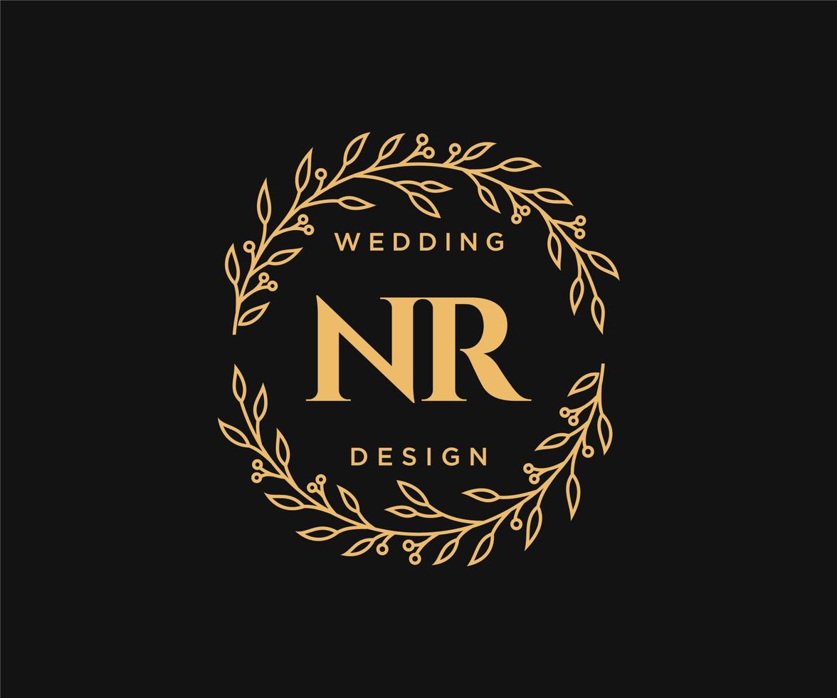 nr initialen brief hochzeitsmonogramm logos sammlung, handgezeichnete moderne minimalistische und florale vorlagen für einladungskarten, save the date, elegante identität für restaurant, boutique, café im vektor