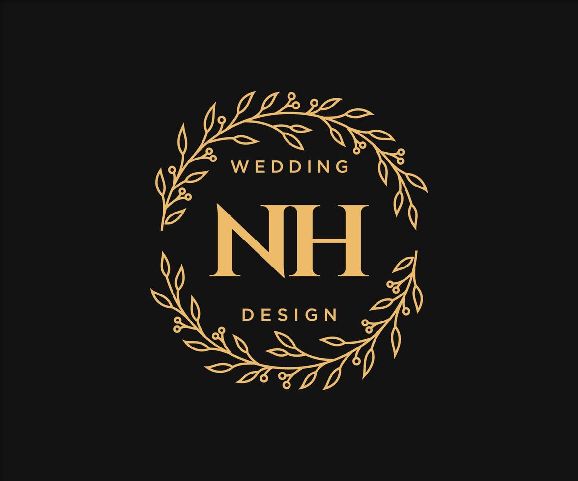 nh initialer brev bröllop monogram logotyper samling, hand dragen modern minimalistisk och blommig mallar för inbjudan kort, spara de datum, elegant identitet för restaurang, boutique, Kafé i vektor