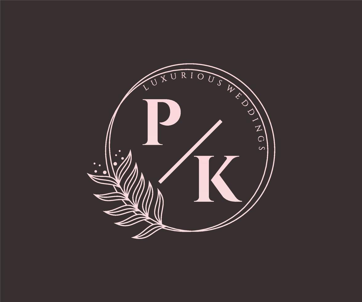 pk initialen brief hochzeit monogramm logos vorlage, handgezeichnete moderne minimalistische und florale vorlagen für einladungskarten, datum speichern, elegante identität. vektor