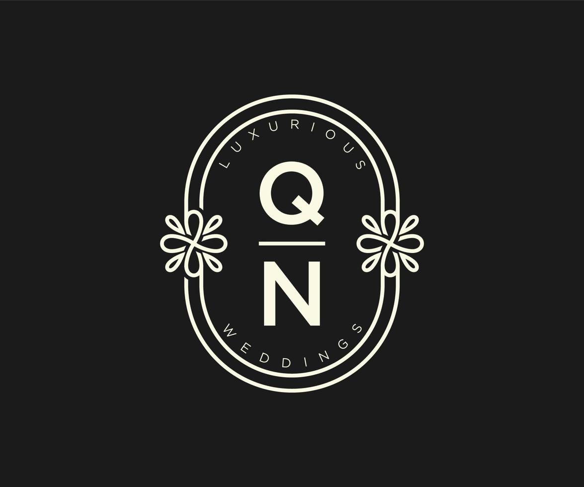 qn initialen brief hochzeit monogramm logos vorlage, handgezeichnete moderne minimalistische und florale vorlagen für einladungskarten, datum speichern, elegante identität. vektor