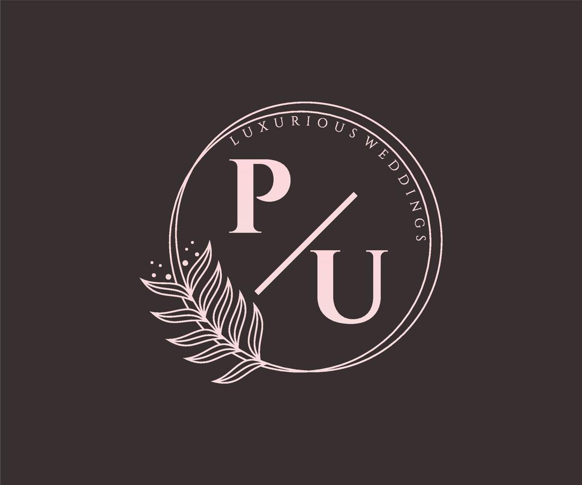 pu initialer brev bröllop monogram logotyper mall, hand dragen modern minimalistisk och blommig mallar för inbjudan kort, spara de datum, elegant identitet. vektor