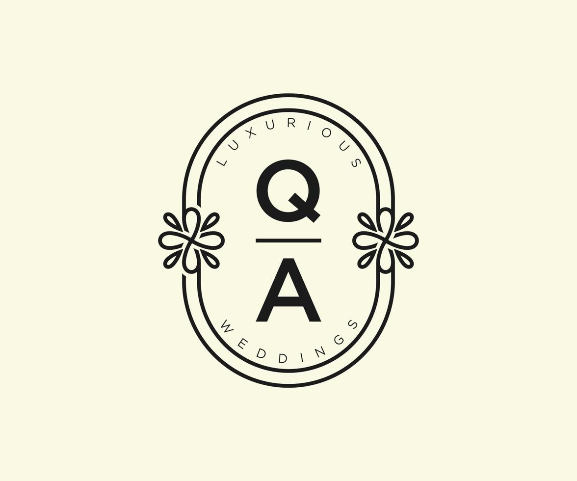 qa initialen brief hochzeitsmonogramm logos vorlage, handgezeichnete moderne minimalistische und florale vorlagen für einladungskarten, datum speichern, elegante identität. vektor