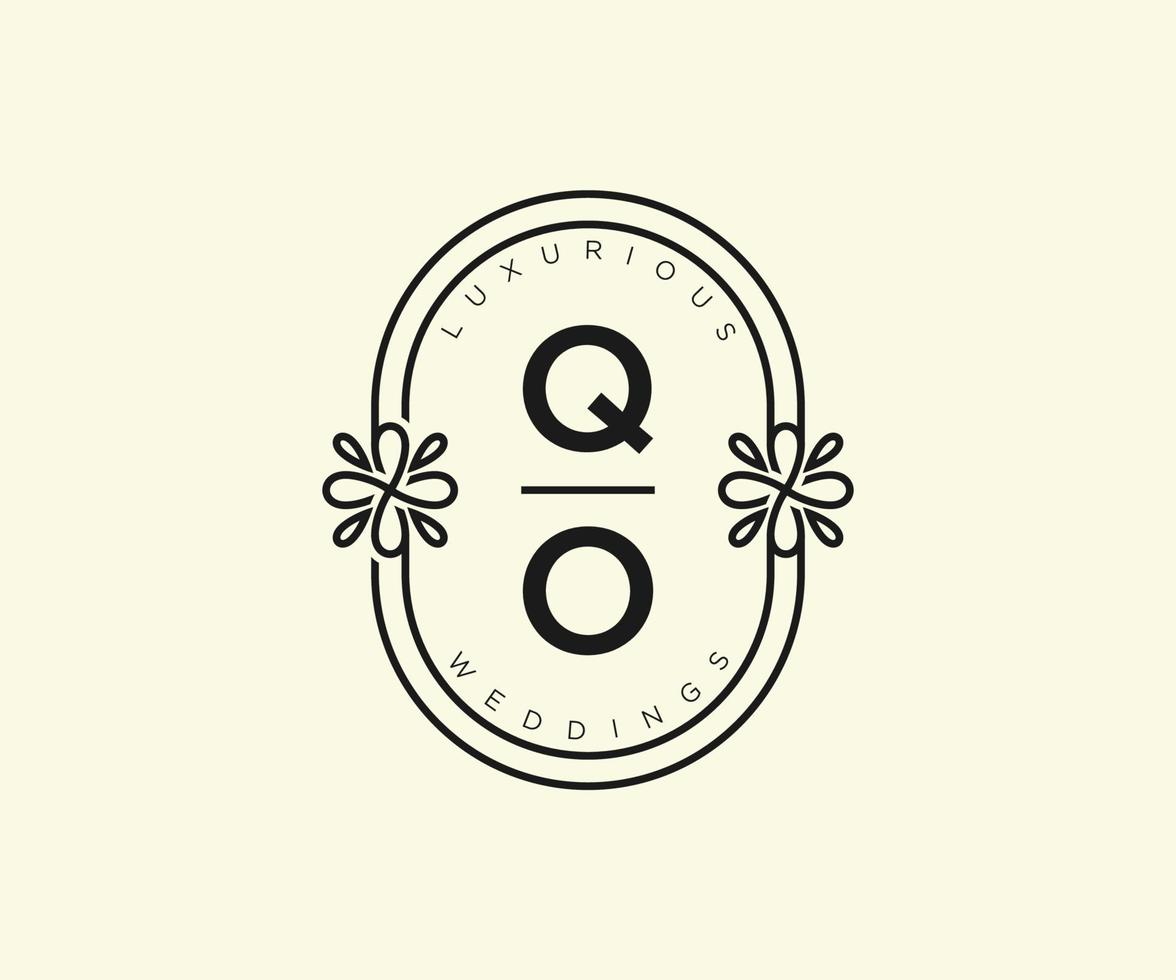 qo initialer brev bröllop monogram logotyper mall, hand dragen modern minimalistisk och blommig mallar för inbjudan kort, spara de datum, elegant identitet. vektor