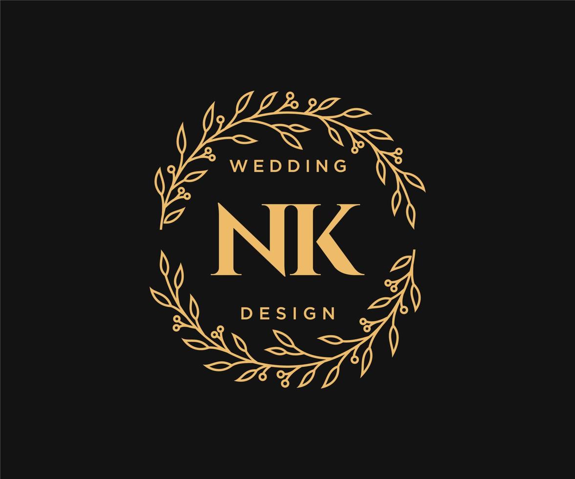 nk initialen brief hochzeitsmonogramm logos sammlung, handgezeichnete moderne minimalistische und florale vorlagen für einladungskarten, save the date, elegante identität für restaurant, boutique, café im vektor