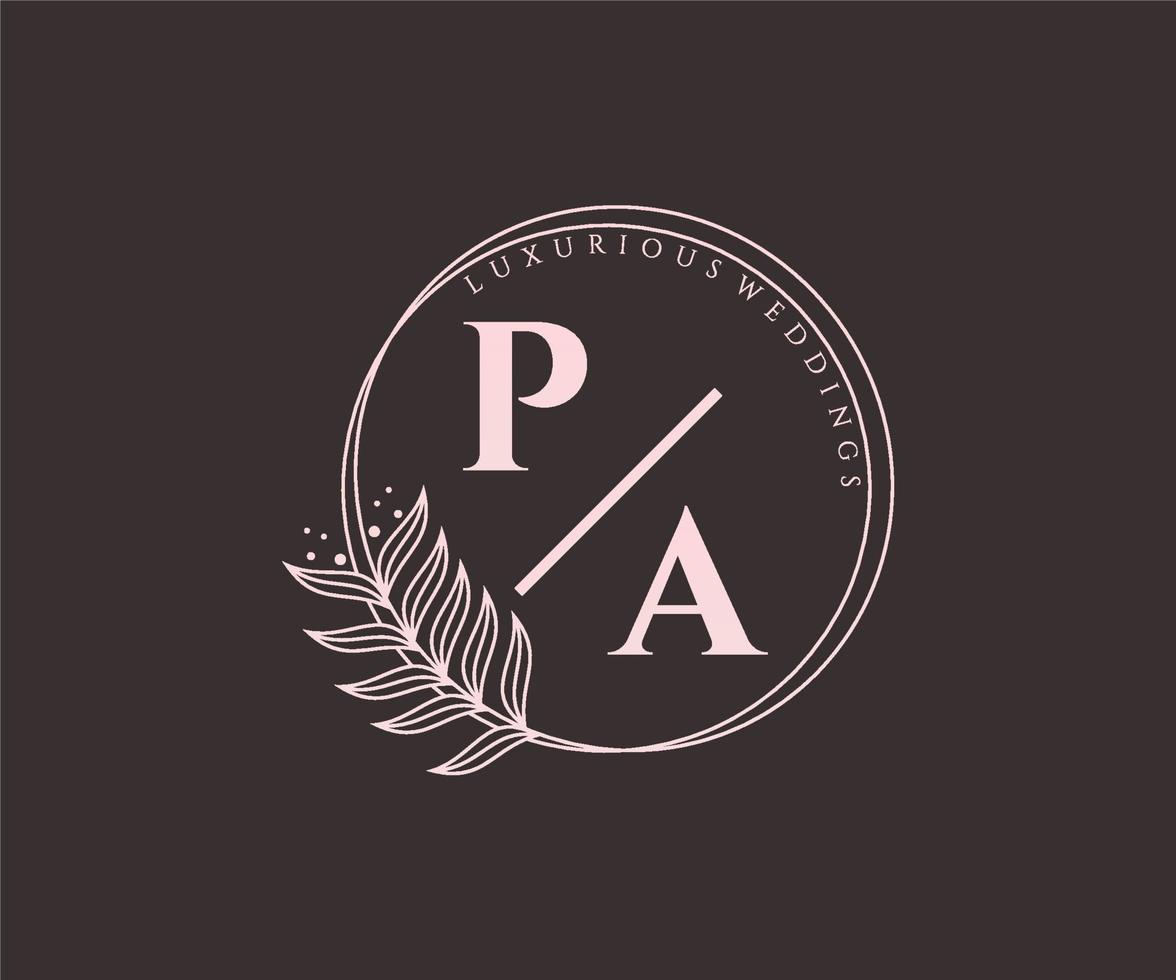 pa initialen brief hochzeitsmonogramm logos vorlage, handgezeichnete moderne minimalistische und florale vorlagen für einladungskarten, datum speichern, elegante identität. vektor